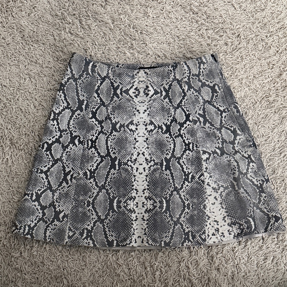 Lamb skin leather Snake Print A-Line Skirt P XS